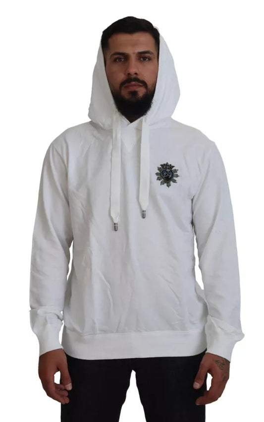 Dolce & Gabbana White Cotton Hooded Sweatshirt Logo Sweater Dolce & Gabbana