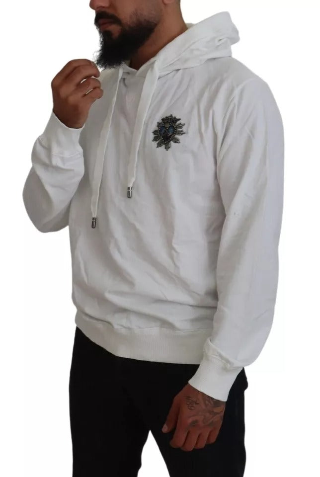 Dolce & Gabbana White Cotton Hooded Sweatshirt Logo Sweater Dolce & Gabbana