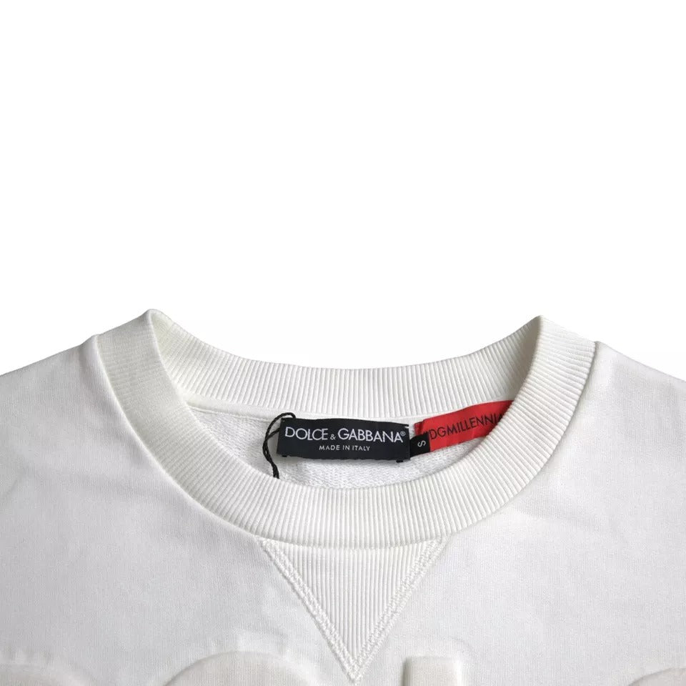 Dolce & Gabbana White Embossed Logo Cotton Men Sweatshirt Sweater Dolce & Gabbana