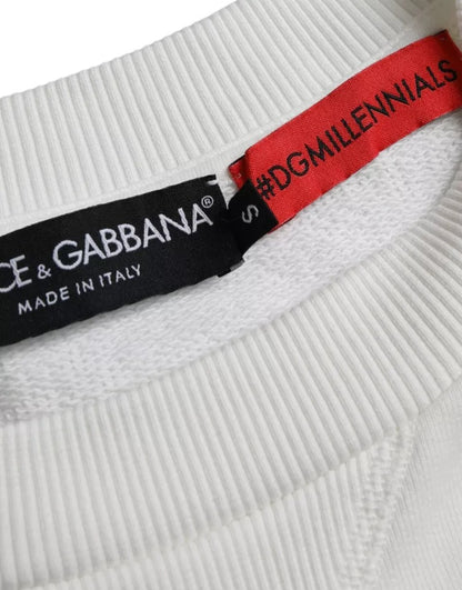 Dolce & Gabbana White Embossed Logo Cotton Men Sweatshirt Sweater Dolce & Gabbana