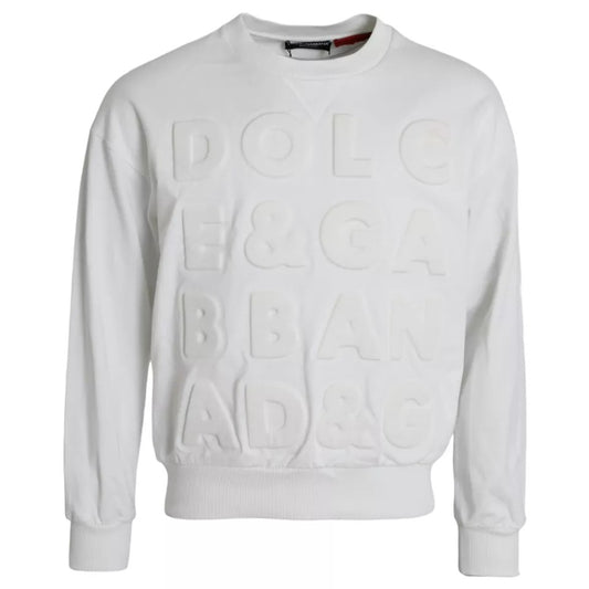 Dolce & Gabbana White Embossed Logo Cotton Men Sweatshirt Sweater Dolce & Gabbana