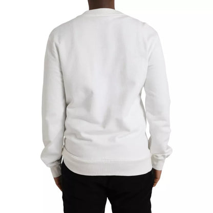 Dolce & Gabbana White Logo Cotton Crew Neck Pullover Sweater Dolce & Gabbana