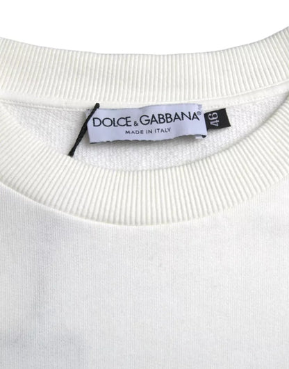 Dolce & Gabbana White Logo Cotton Crew Neck Pullover Sweater Dolce & Gabbana