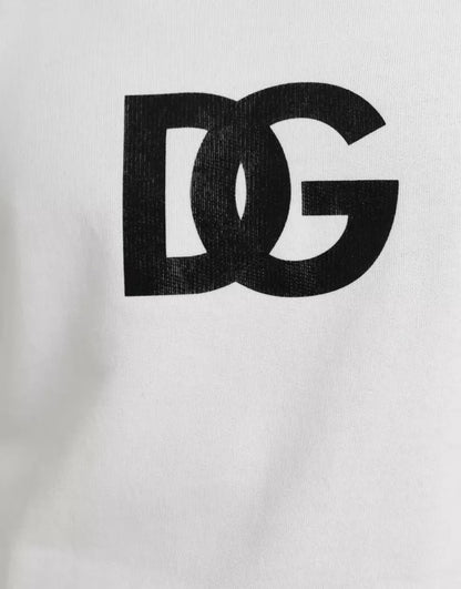 Dolce & Gabbana White Logo Cotton Crew Neck Pullover Sweater Dolce & Gabbana