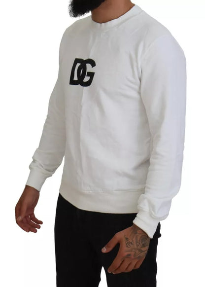 Dolce & Gabbana White Logo Cotton Crew Neck Pullover Sweater Dolce & Gabbana