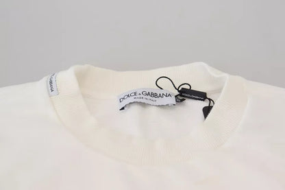 Dolce & Gabbana White Logo Cotton Crew Neck Pullover Sweater Dolce & Gabbana