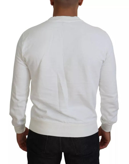 Dolce & Gabbana White Logo Cotton Crew Neck Pullover Sweater Dolce & Gabbana