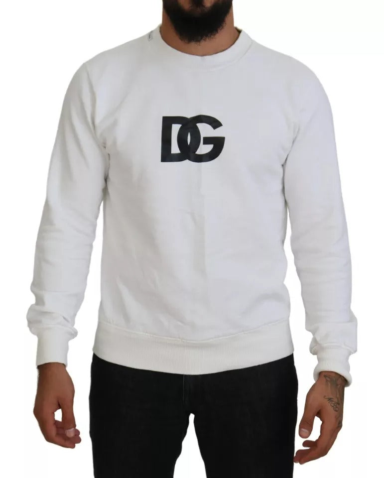 Dolce & Gabbana White Logo Cotton Crew Neck Pullover Sweater Dolce & Gabbana