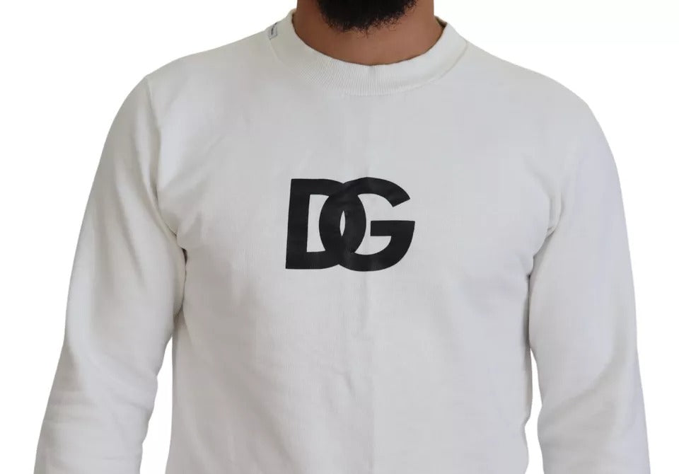 Dolce & Gabbana White Logo Cotton Crew Neck Pullover Sweater Dolce & Gabbana