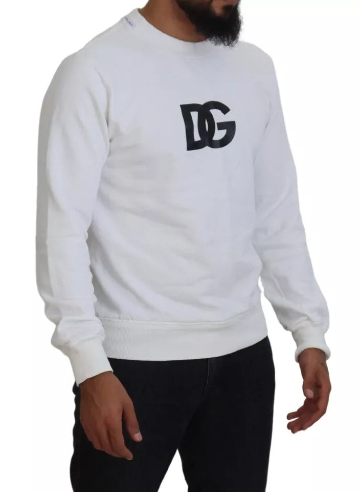 Dolce & Gabbana White Logo Cotton Crew Neck Pullover Sweater Dolce & Gabbana