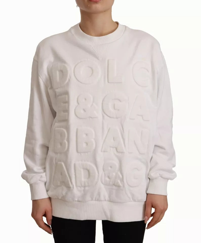 Dolce & Gabbana White Logo Embossed Cotton Sweatshirt Sweater