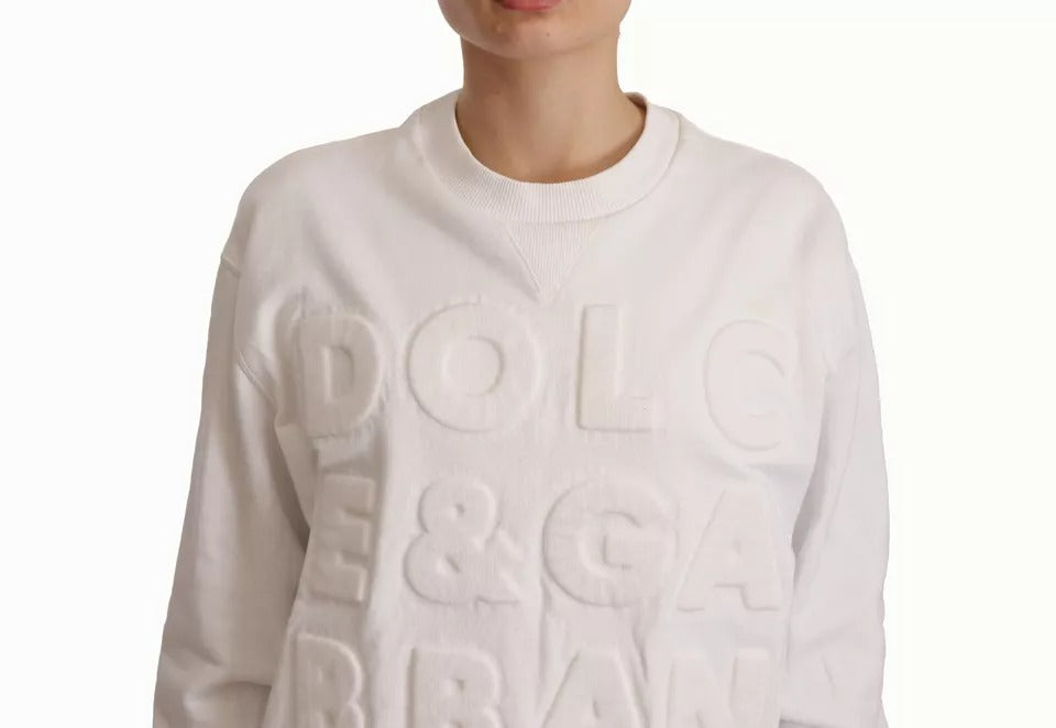 Dolce & Gabbana White Logo Embossed Cotton Sweatshirt Sweater Dolce & Gabbana