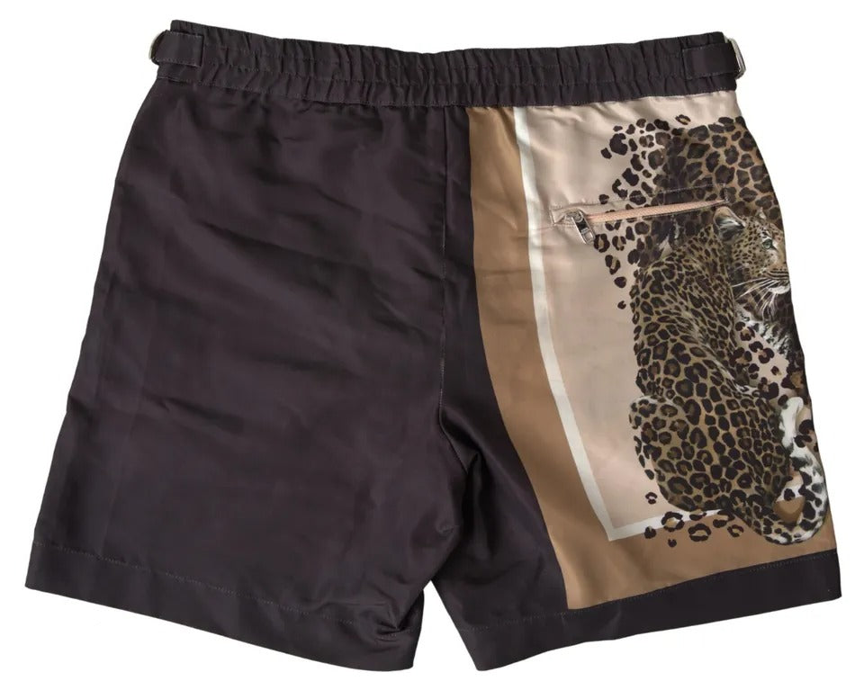 Dolce & Gabbana Dark Brown Leopard Beachwear Swimwear Shorts Dolce & Gabbana