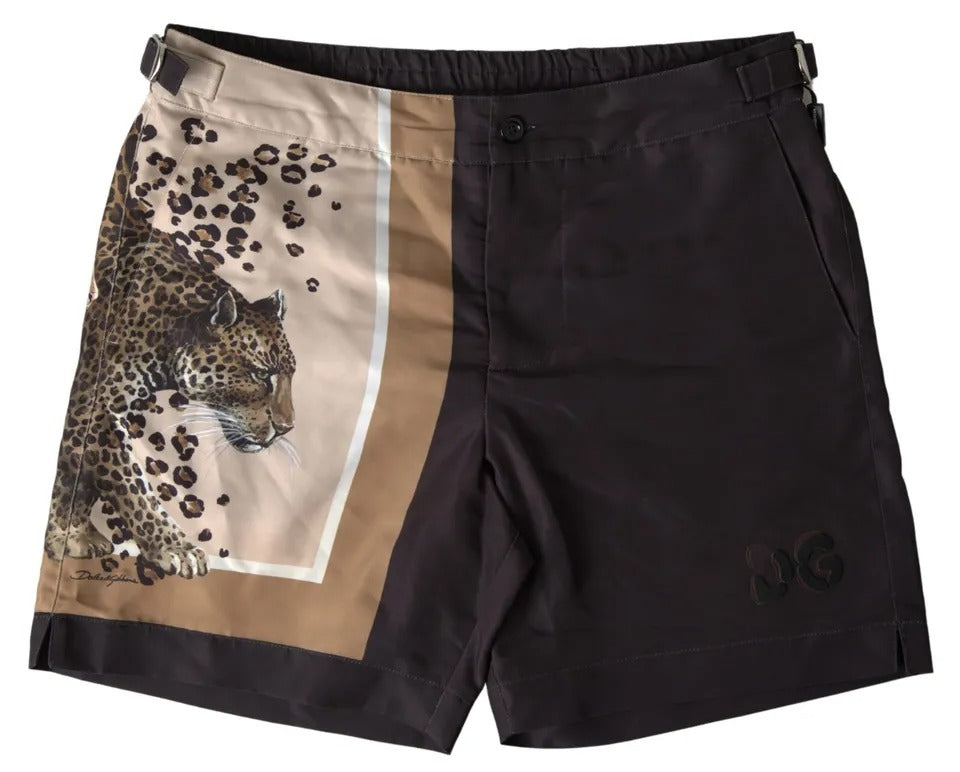 Dolce & Gabbana Dark Brown Leopard Beachwear Swimwear Shorts Dolce & Gabbana