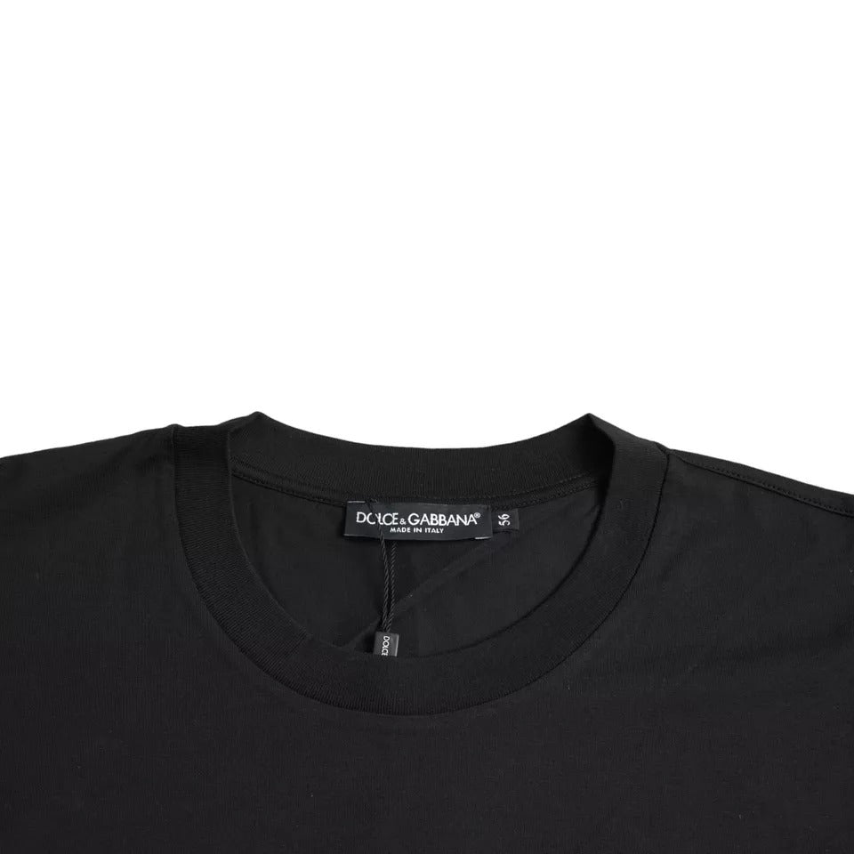 Dolce & Gabbana Black Logo Patch Cotton Crew Neck T-shirt Dolce & Gabbana