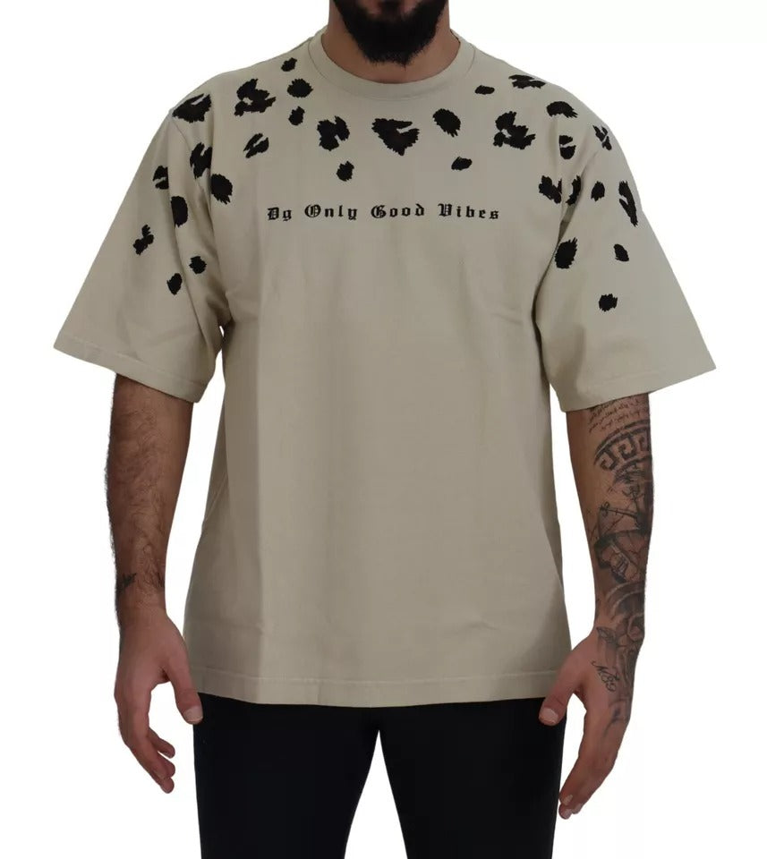 Dolce & Gabbana Beige Printed Crewneck Tee Cotton T-shirt Dolce & Gabbana