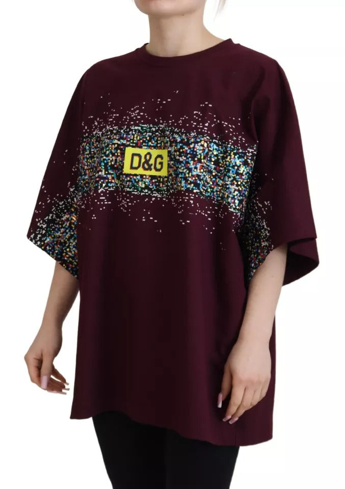 Dolce & Gabbana Bordeaux D&G Print Round Neck Cotton T-shirt Dolce & Gabbana