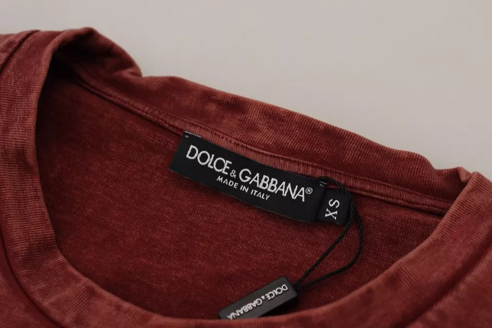 Dolce & Gabbana Maroon Printed Crewneck Tee Cotton T-shirt Dolce & Gabbana