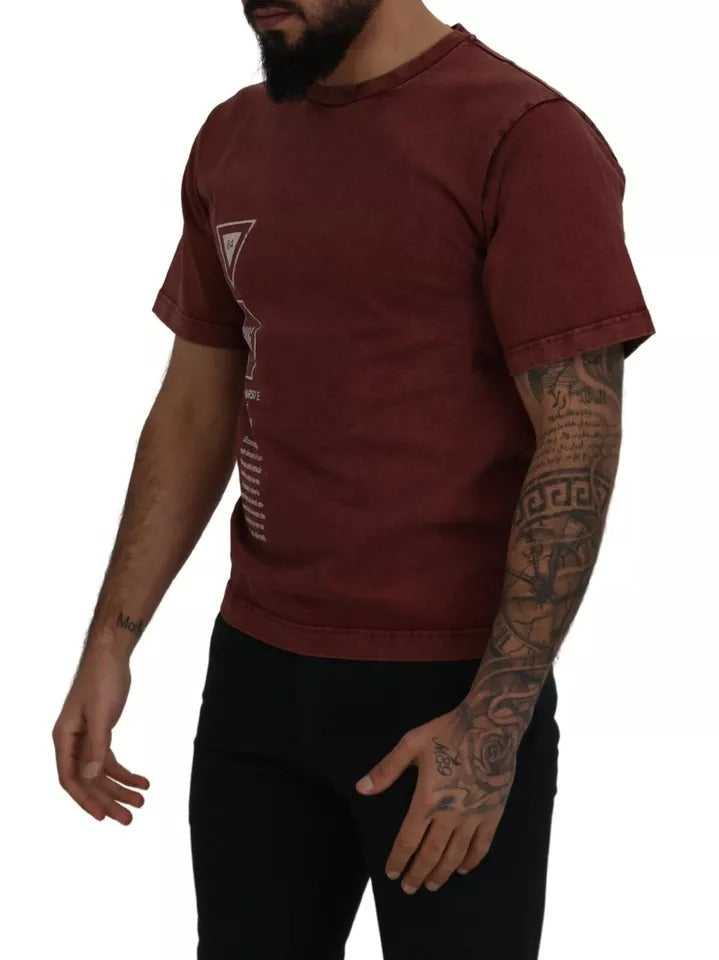 Dolce & Gabbana Maroon Printed Crewneck Tee Cotton T-shirt Dolce & Gabbana