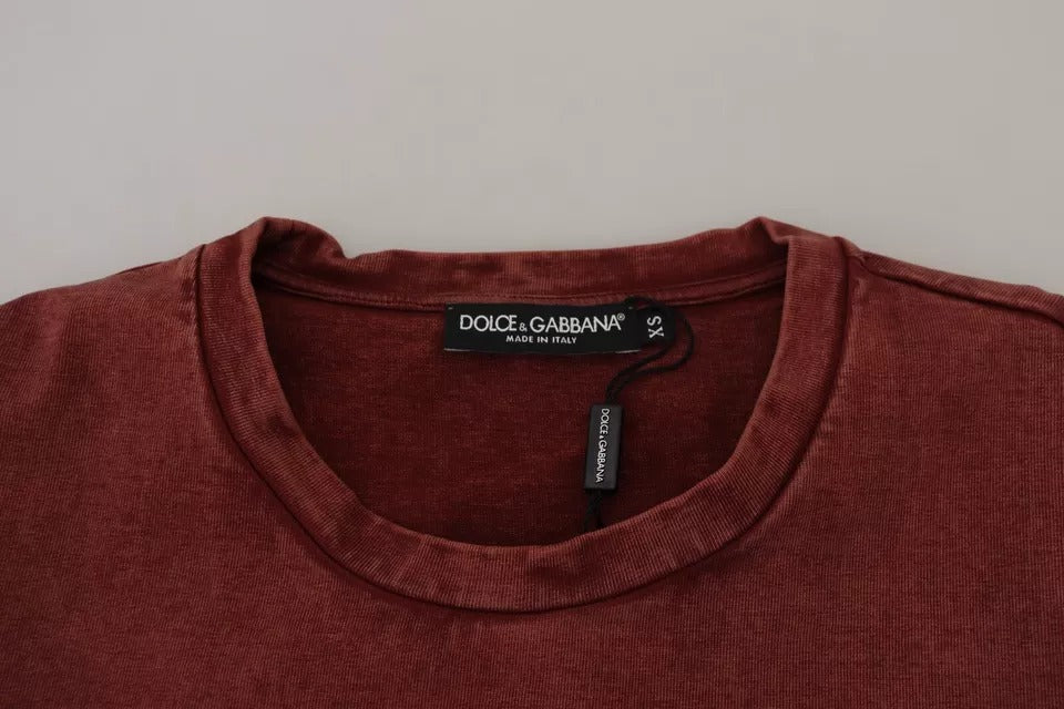 Dolce & Gabbana Maroon Printed Crewneck Tee Cotton T-shirt Dolce & Gabbana