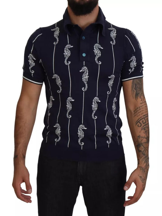 Dolce & Gabbana Dark Blue Sea Horse Collared Polo T-shirt Dolce & Gabbana