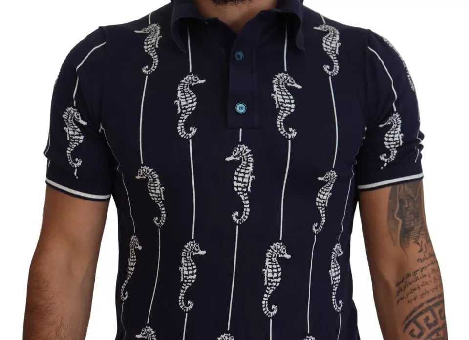 Dolce & Gabbana Dark Blue Sea Horse Collared Polo T-shirt Dolce & Gabbana