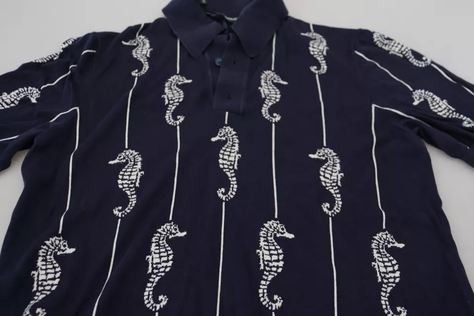 Dolce & Gabbana Dark Blue Sea Horse Collared Polo T-shirt Dolce & Gabbana