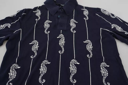 Dolce & Gabbana Dark Blue Sea Horse Collared Polo T-shirt Dolce & Gabbana