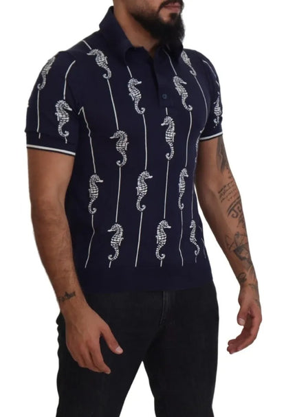 Dolce & Gabbana Dark Blue Sea Horse Collared Polo T-shirt Dolce & Gabbana