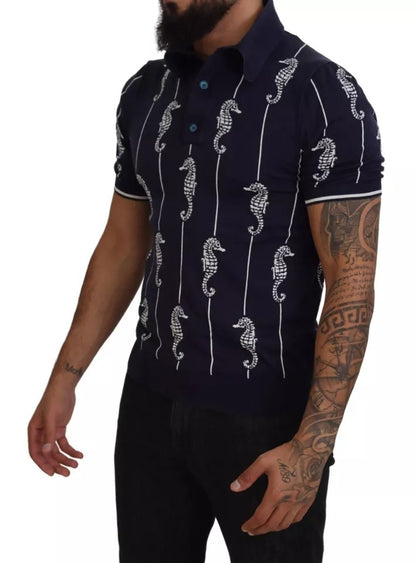 Dolce & Gabbana Dark Blue Sea Horse Collared Polo T-shirt Dolce & Gabbana