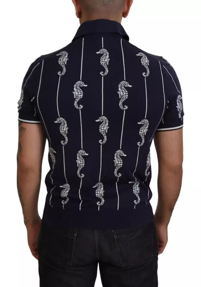 Dolce & Gabbana Dark Blue Sea Horse Collared Polo T-shirt Dolce & Gabbana