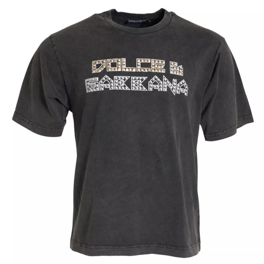 Dolce & Gabbana Gray Logo Embellished Cotton Short Sleeves T-shirt Dolce & Gabbana