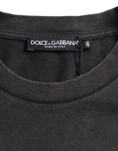 Dolce & Gabbana Gray Logo Embellished Cotton Short Sleeves T-shirt Dolce & Gabbana