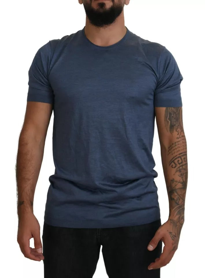 Dolce & Gabbana Light Blue Silk Men Short Sleeves T-shirt Dolce & Gabbana