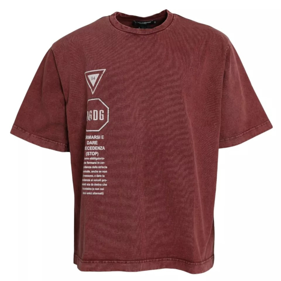 Dolce & Gabbana Maroon Print Round Neck Short Sleeves T-shirt Dolce & Gabbana