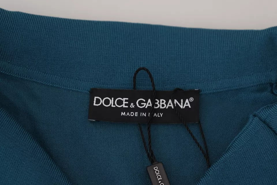 Dolce & Gabbana Blue Collared Short Sleeves Silk T-shirt Dolce & Gabbana