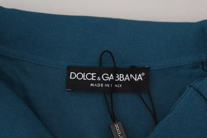 Dolce & Gabbana Blue Collared Short Sleeves Silk T-shirt Dolce & Gabbana