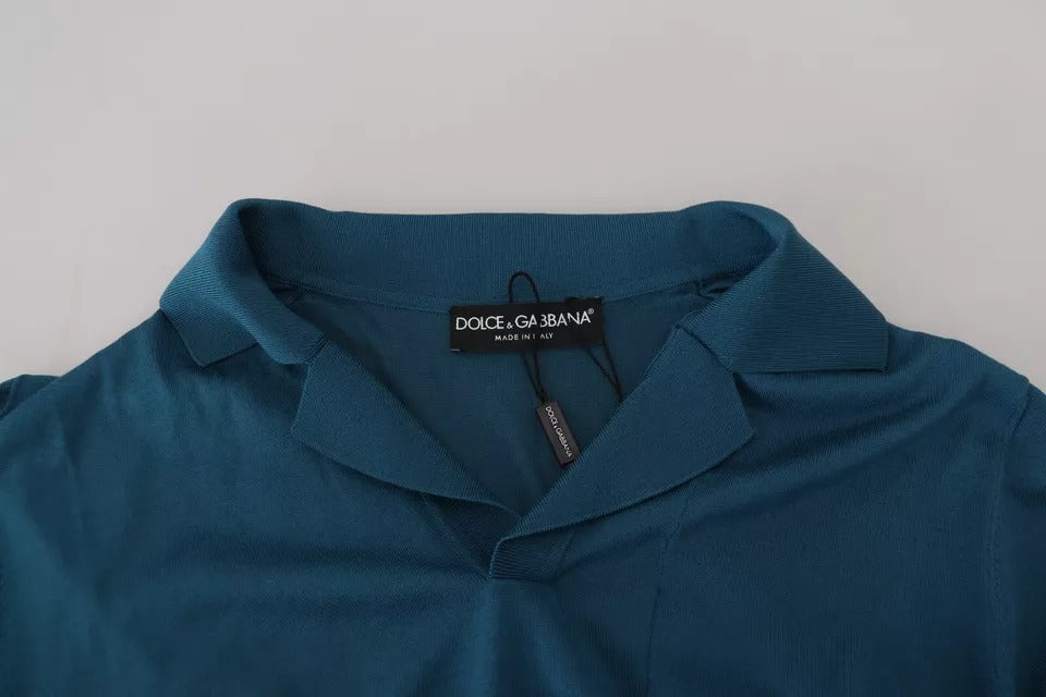 Dolce & Gabbana Blue Collared Short Sleeves Silk T-shirt Dolce & Gabbana