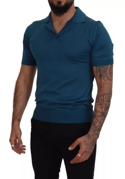 Dolce & Gabbana Blue Collared Short Sleeves Silk T-shirt Dolce & Gabbana