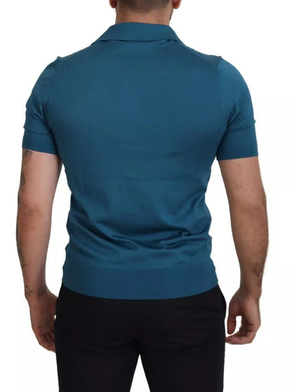 Dolce & Gabbana Blue Collared Short Sleeves Silk T-shirt Dolce & Gabbana