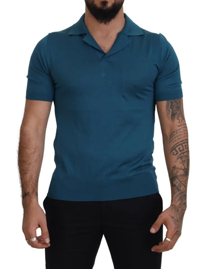 Dolce & Gabbana Blue Collared Short Sleeves Silk T-shirt Dolce & Gabbana