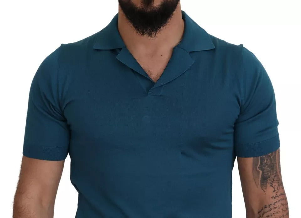 Dolce & Gabbana Blue Collared Short Sleeves Silk T-shirt Dolce & Gabbana