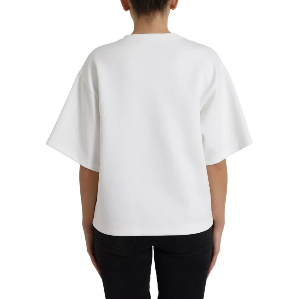 Dolce & Gabbana White Cotton Black HOT Crystal Top T-shirt