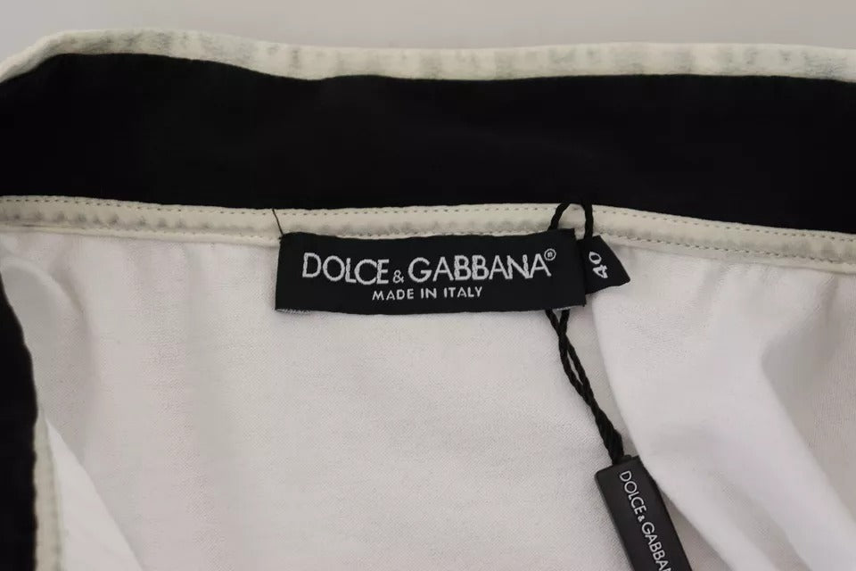 Dolce & Gabbana White Cotton Printed Ascot Collared T-shirt Dolce & Gabbana