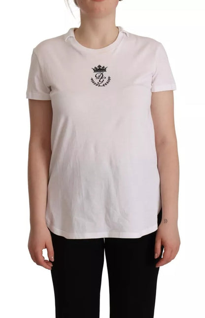 Dolce & Gabbana White DG Crown Print Cotton Collared Neck T-shirt Dolce & Gabbana