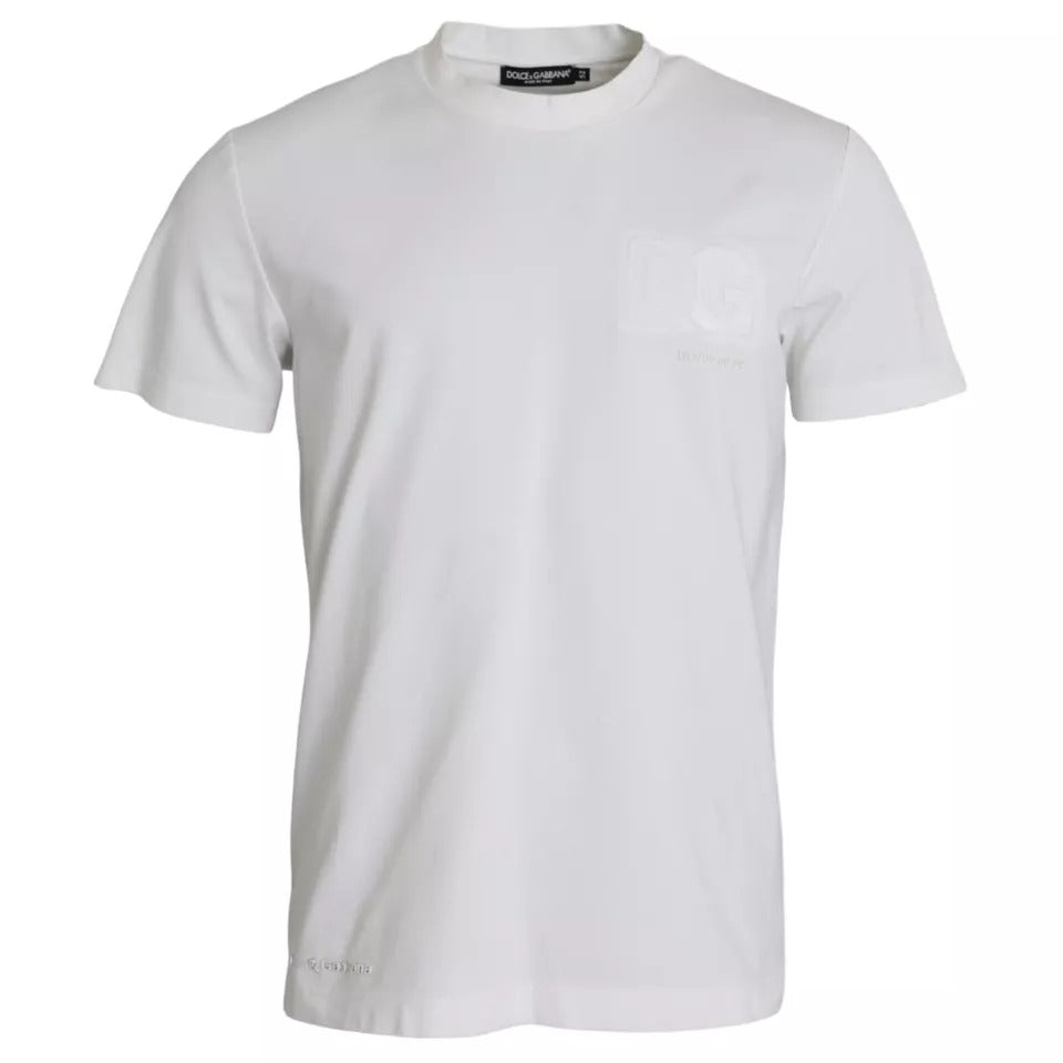 Dolce & Gabbana White Logo Embossed Cotton Crewneck T-shirt Dolce & Gabbana