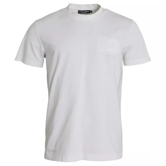 Dolce & Gabbana White Logo Embossed Cotton Crewneck T-shirt Dolce & Gabbana