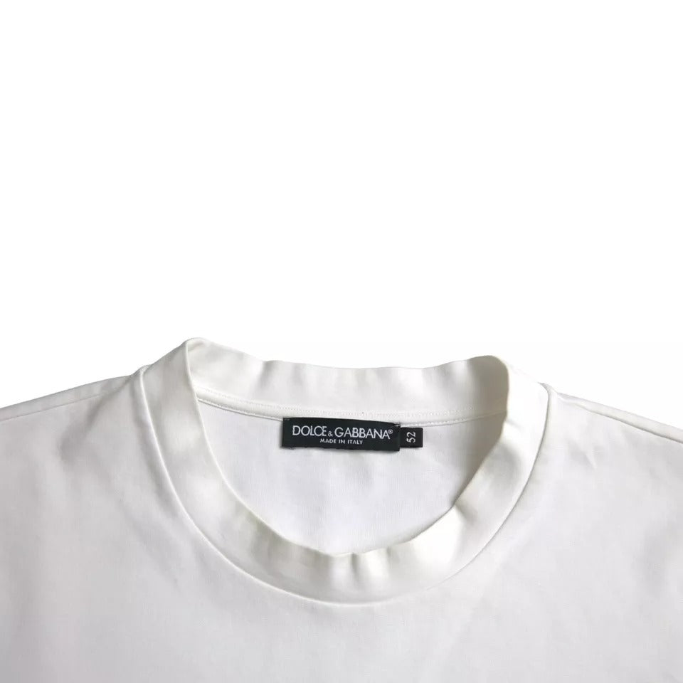 Dolce & Gabbana White Logo Embossed Cotton Crewneck T-shirt Dolce & Gabbana