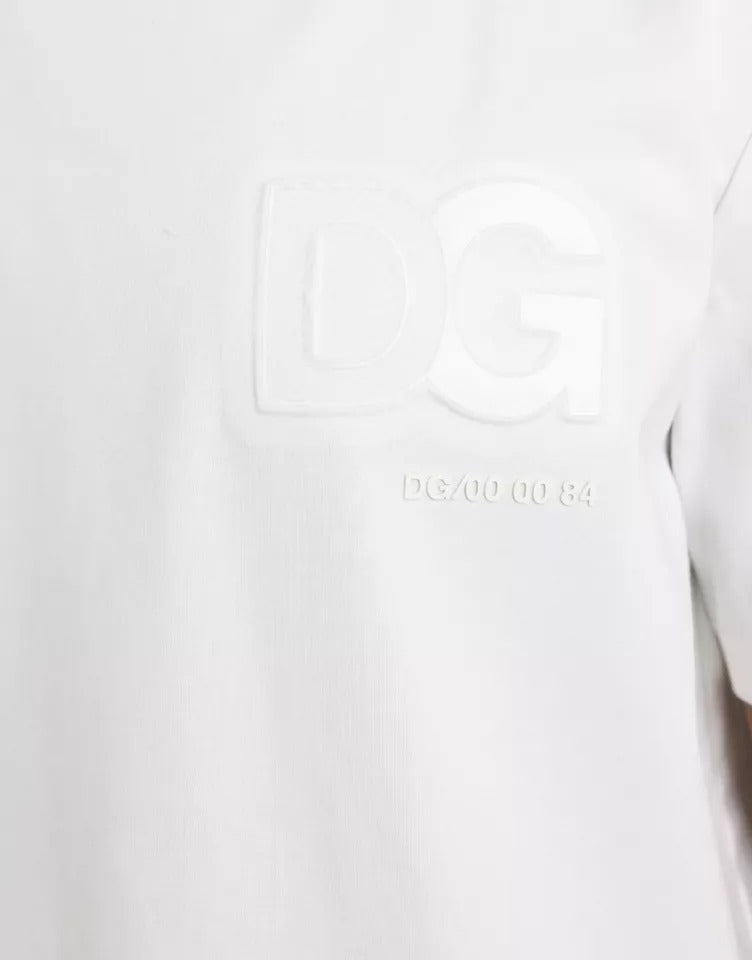 Dolce & Gabbana White Logo Embossed Cotton Crewneck T-shirt Dolce & Gabbana