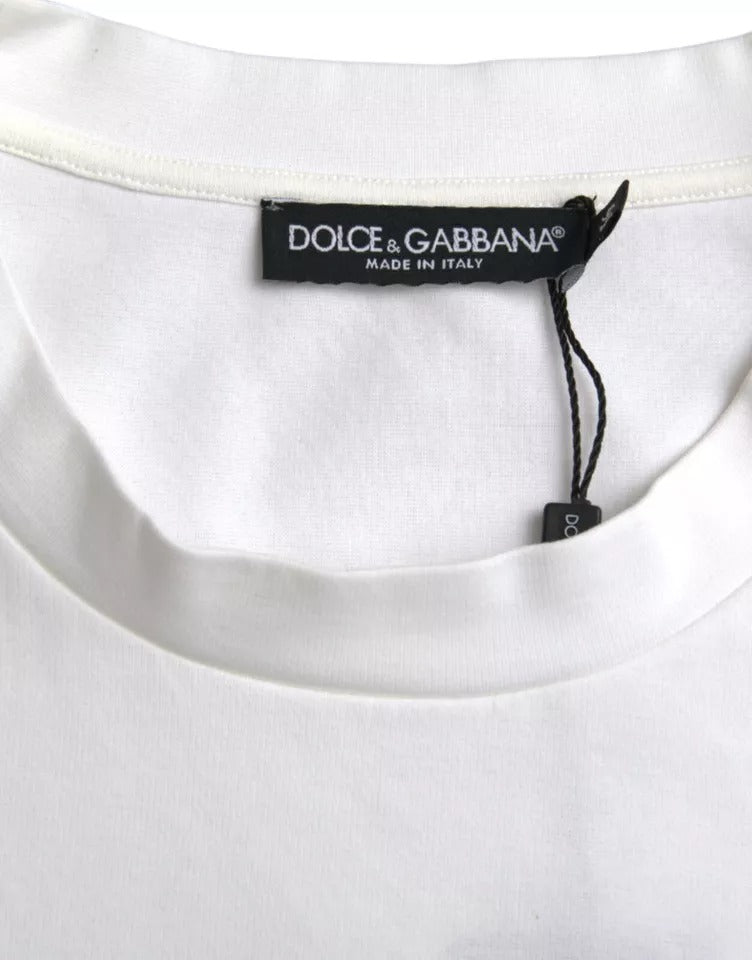 Dolce & Gabbana White Logo Embossed Cotton Crewneck T-shirt Dolce & Gabbana